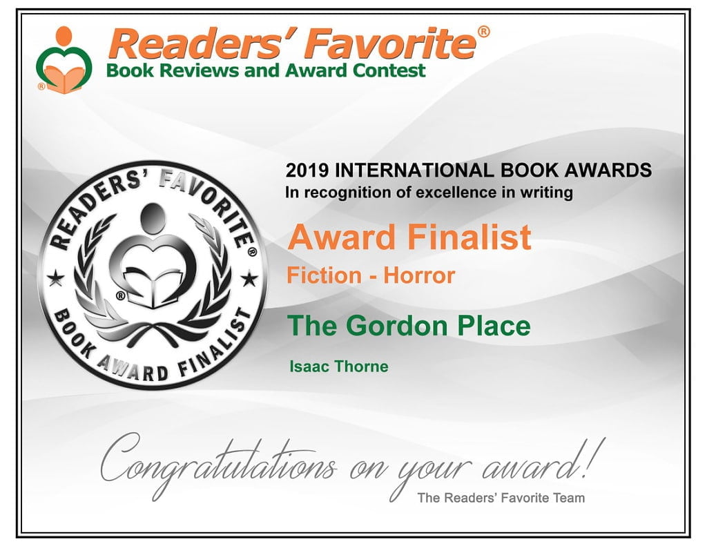 Readers' Favorite Award Finalist Certificate for 'The Gordon Place'
