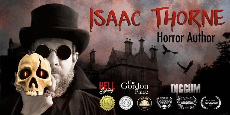 Isaac Thorne's fabric banner for conventions.